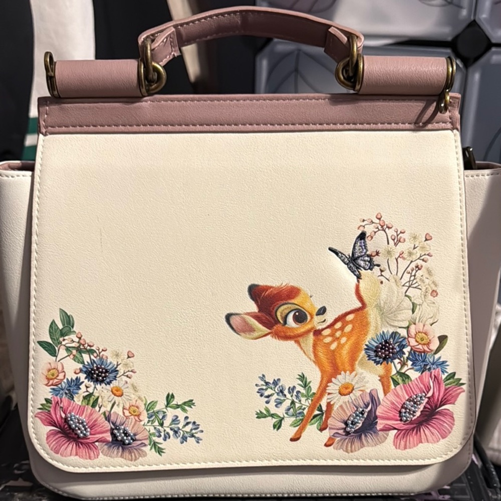 Loungefly Cream and Pink Satchel with Structured Design